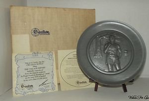 Creative World Pewter Plate by RJ Brown The Village Smithy Collector Plate 1978