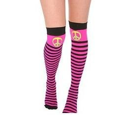 HOT TOPIC Neon Pink and Black Peace Sign Thigh Highs
