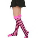 HOT TOPIC Hot Pink and Black Stripes Bow Thigh Highs