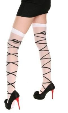 HOT TOPIC Opaque with Black Ribbon Thigh Highs