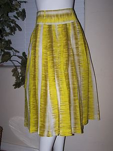 SHARAGANO Stephanie size 4 Pleated Skirt Yellow Khaki White NWT