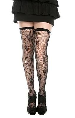 HOT TOPIC Black Paisley Thigh Highs
