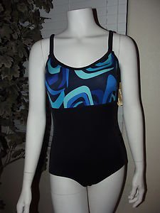 REEBOK Swim Gold Women Size XL 16-18 Streamer Print Swimwear Swim Sport Fashion