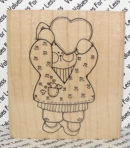 Rubber Mounted Stamp D.O.T.S. DOTS Q162 Bunny Love Bunny with Heart 2"x 3 1/4"