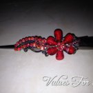 Red Floral with Rhinestone Large Alligator Hair Clip - New in Package
