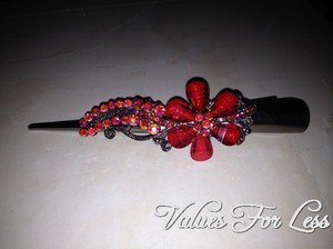 Red Floral with Rhinestone Large Alligator Hair Clip - New in Package