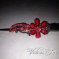 Red Floral with Rhinestone Large Alligator Hair Clip - New in Package