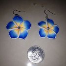 Blue and Yellow Flower Hibiscus Polymer Clay Earrings - New in Package