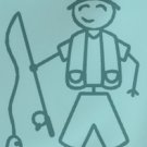 Male Dad Fisherman with Fishing Vest Stick Family Decal