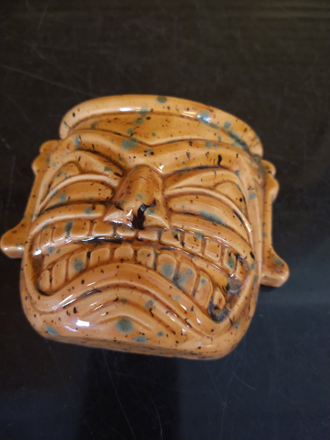 Tiki Mask Ceramic Reptile Hide Brown Speckle Enclosure Décor Handcrafted Gecko Snakes Tortoise