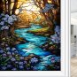 Beautiful Forest Stained Glass Window Film Blue Wildflowers Rustic River Privacy