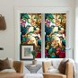 Hummingbird Flowers Painted Frosted Static Cling Decorative Window Film,Non Adhe