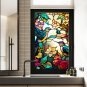Hummingbird Flowers Painted Frosted Static Cling Decorative Window Film,Non Adhe