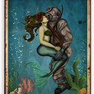 Decor 8X12 Inches Vintage Metal Tin Signs Diver and Mermaid Tin Sign Wall Plaque