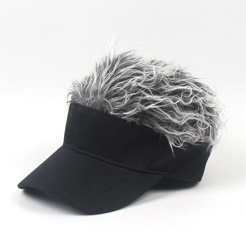 Adjustable Black Street Fashion Visor Hat with Spiked Wig - Breathable Woven