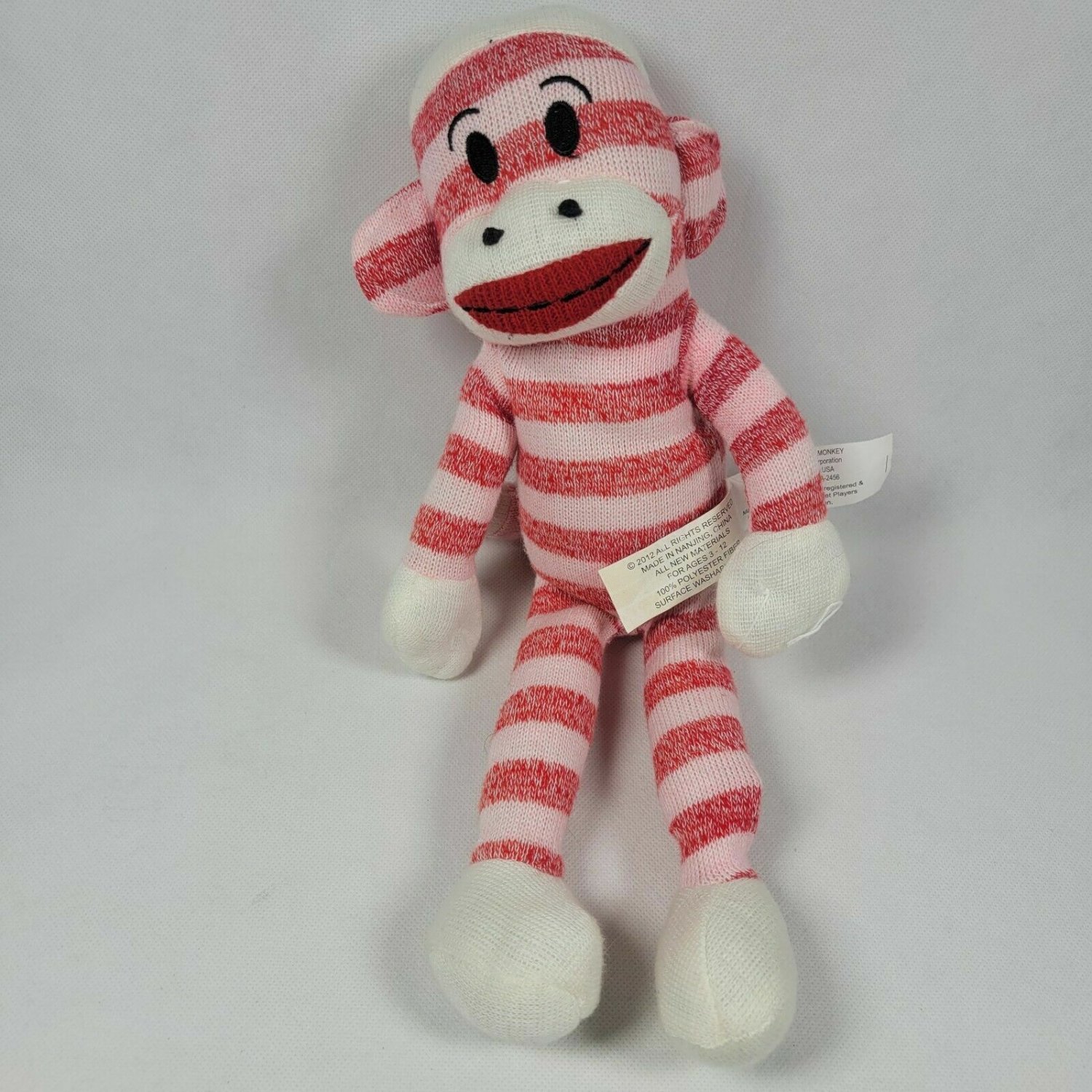 2012 maxx the pink striped bendable sock monkey plush with tags 15" tall