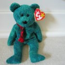TY Beanie Baby Plush ~ WALLACE Green Bear w Tartan Scarf ~ One Owner New w Tags