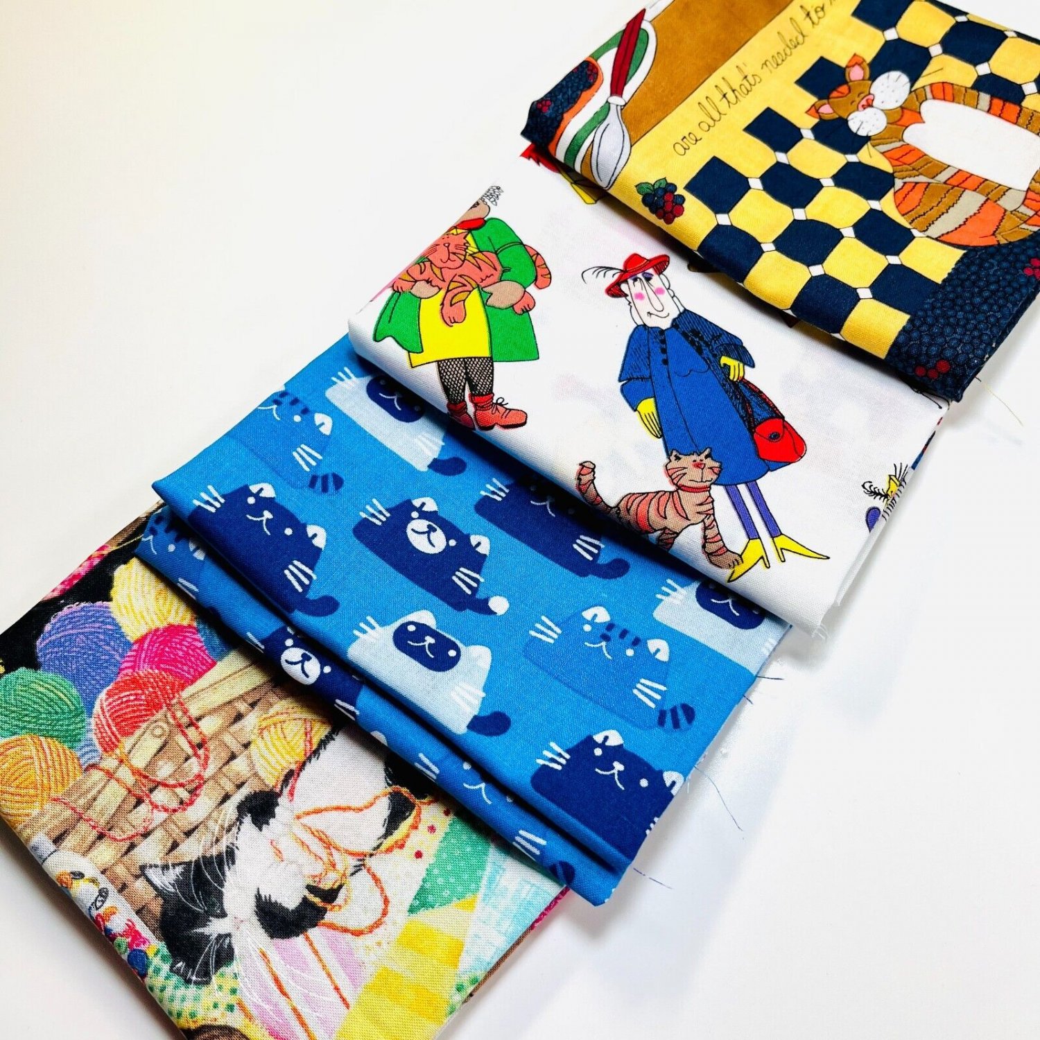 Cat Themed Fabric Fat Quarter 4 Pack Cute Kitty Cats Fabric 100 Cotton