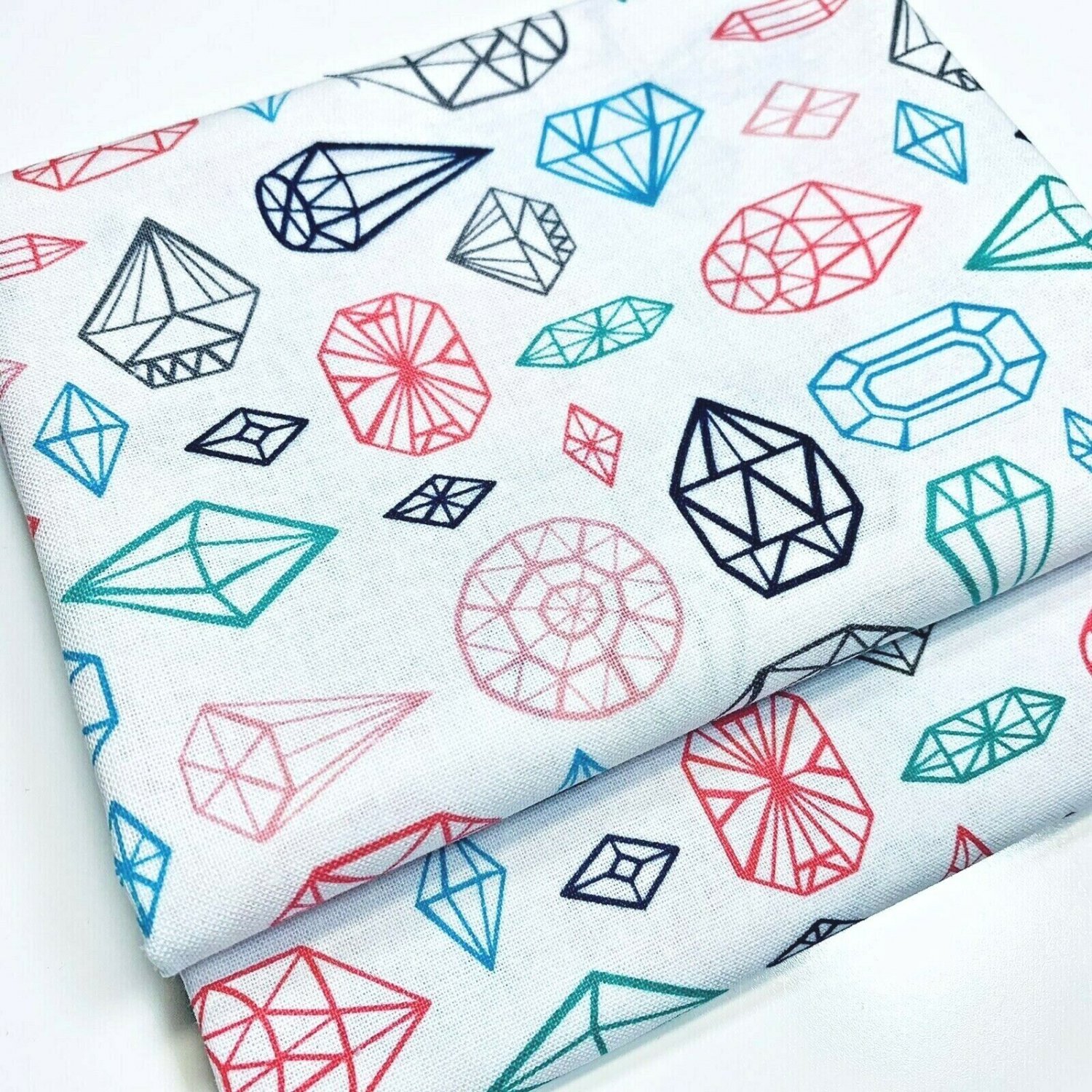Colorful Gemstones Fabric Fat Quarter 2-Pack, White Background, 100% Cotton