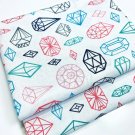 Colorful Gemstones Fabric Fat Quarter 2-Pack, White Background, 100% Cotton