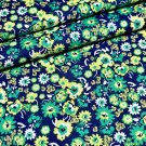 Green Yellow White Flowers Fabric Blue Background by Joanne 1 Yard x 41” Wide