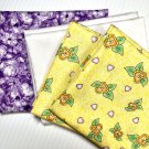 Whimsical Flowers and Hearts Fabric Fat Quarter 4-Pack Yellow Purple 100% Cotton