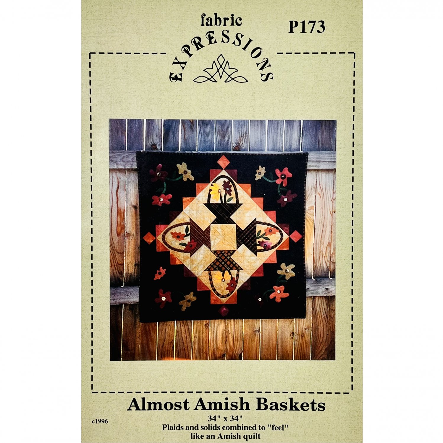 Almost Amish Baskets Quilt PATTERN by Fabric Expressions, Folk Art Style, Applique
