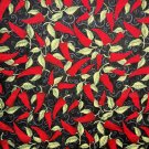 Red Peppers Chili Pepper Vines Fabric Red Green on Black 100% Cotton 1/2 YARD