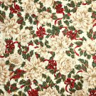 Christmas Floral Fabric Poinsettias Roses Holly Bows VIP Cranston 1 YARD 100% Cotton