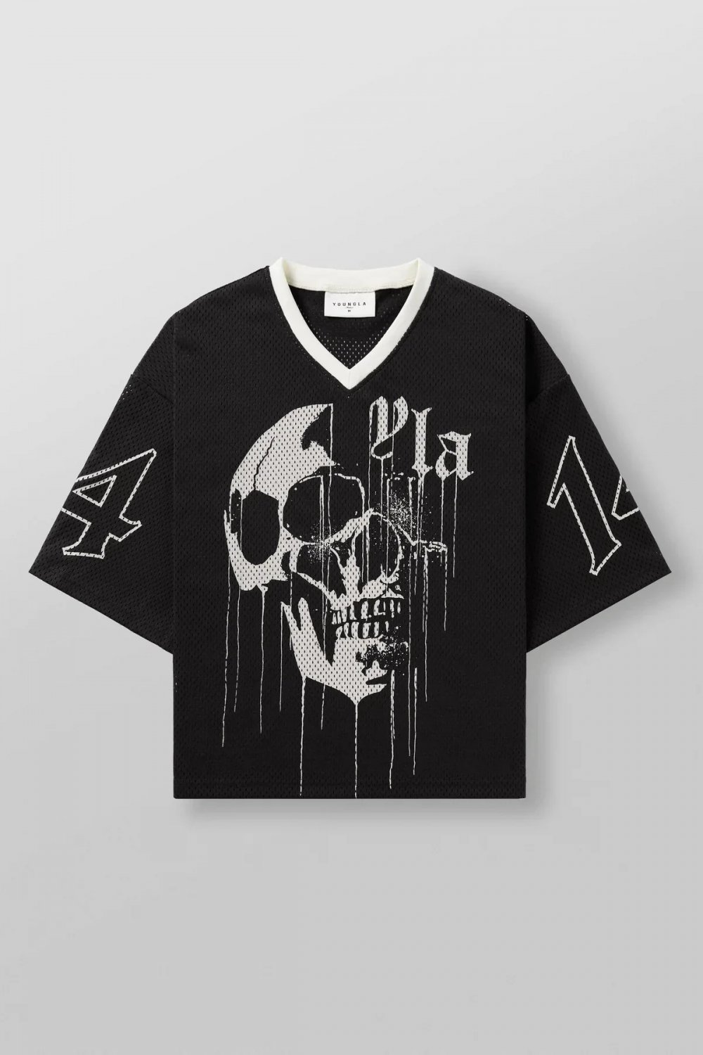 Streetwear YoungLA Skull V-Neck Jersey Sport Fitness Gym Run T-Shirt