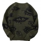 Streetwear Gothic Punk Abstract Eyes Cross Knitted High Quality Jacquard Sweater