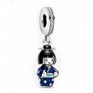 925 Sterling Silver Japanese Kimono Girl Pendant Bracelet DIY Crystal Charms Beads Jewelry