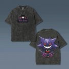 Streetwear Y2K Japanese Anime Pokemon Gengar Ghost Black Short Sleeve T-Shirt Men Women Tee