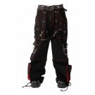 Men Gothic Cyber Trouser Red Thread Bondage Pant Zip of Into Shorts