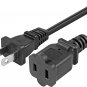 5Core 2-Prong Male-Female Extension Power Cord Cable, Outlet Extension Cable Cord EXC BLK 12FT