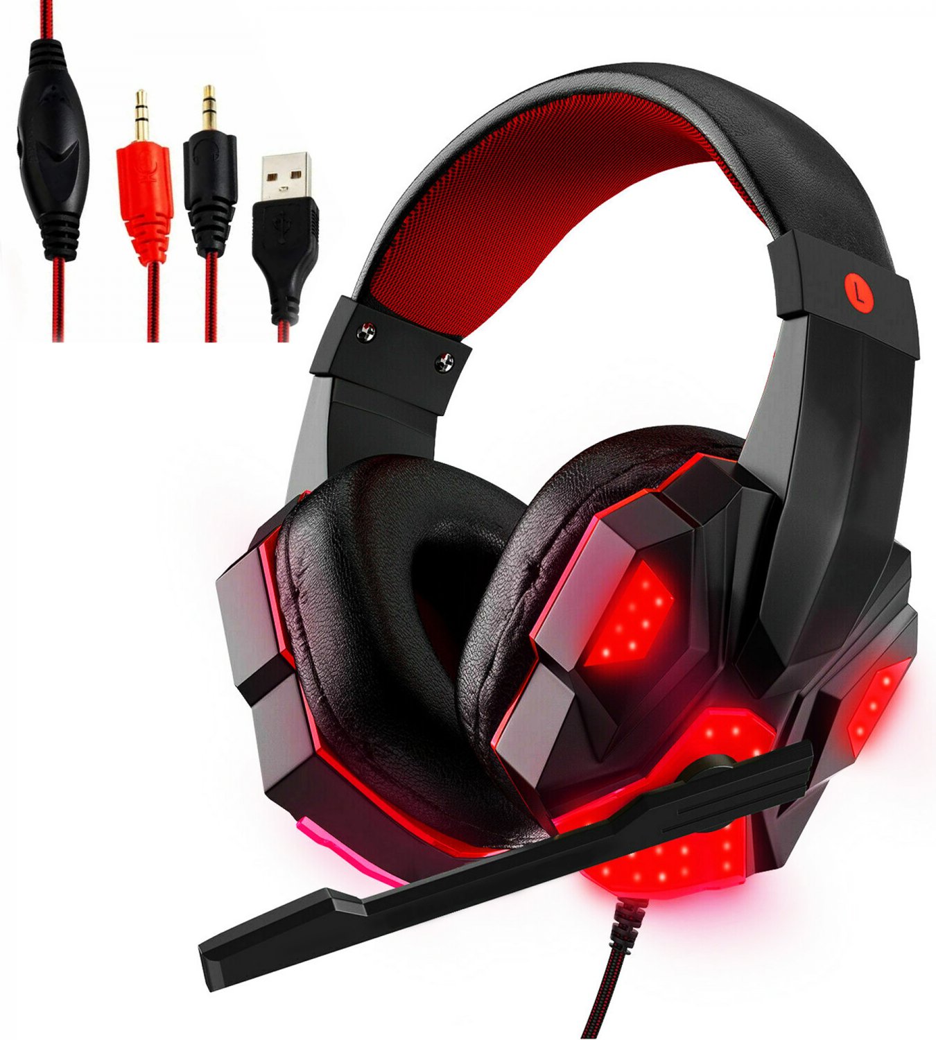 Esports Gaming Headset 3.5 mm Wired Stereo Over-ear Pro LED 3D Sound PC Xbox PS4 HDP GM1 R