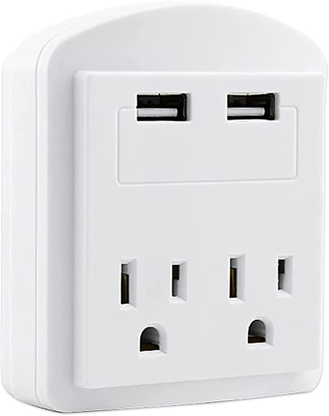 in Wall 2 USB 2 Outlet Surge Protector Outlet Adapter 2.4A USB Fast Charger 2U2O-1