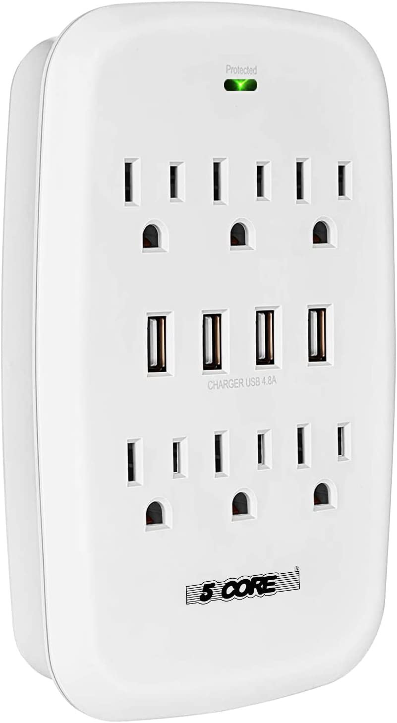6 Outlet Extender 1225J Surge Protector With 4 USB Charger Port Wall Adapter WMS 6S 4USB