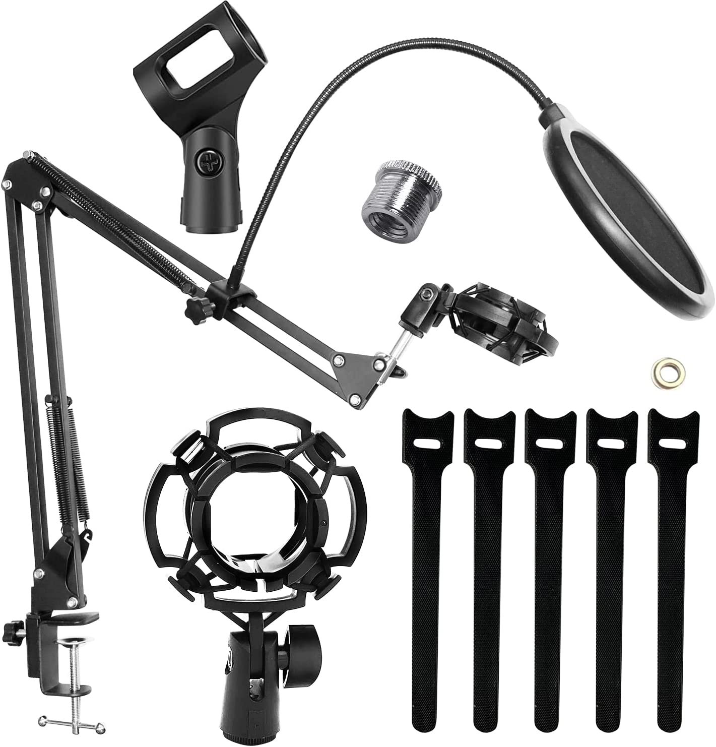 Microphone Stand Adjustable Suspension Boom Scissor Arm Stand w/ Screw Adapter Shock Mount Pop