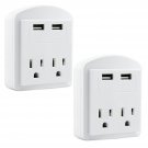 In Wall 2 USB 2 Outlet Surge Protector Outlet Adapter 2.4A USB Fast Charger 2U2O-2