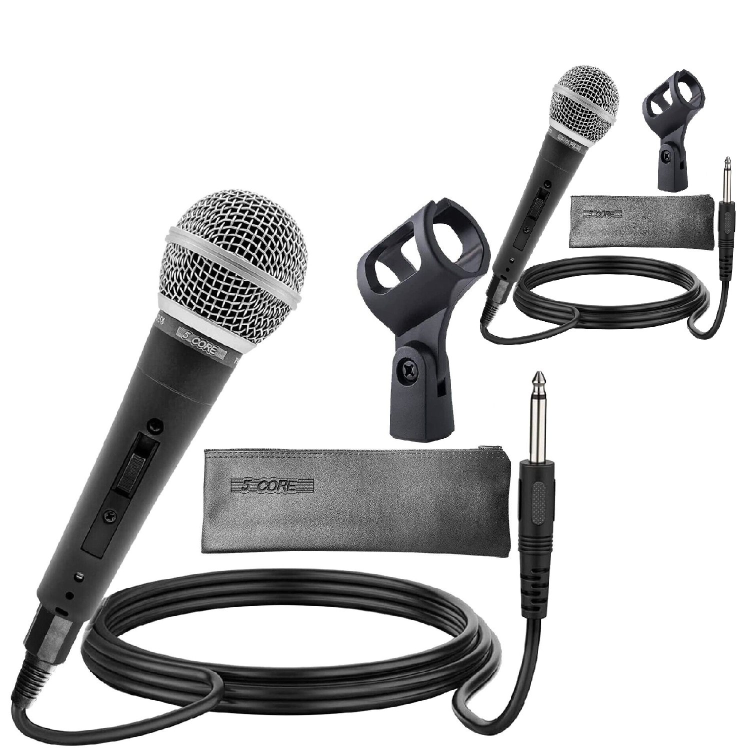 5Core 2PCS Microphone Neodymium Dynamic Mic XLR Audio Cardiod Karaoke w/Mic Clip ND-58 2PCS