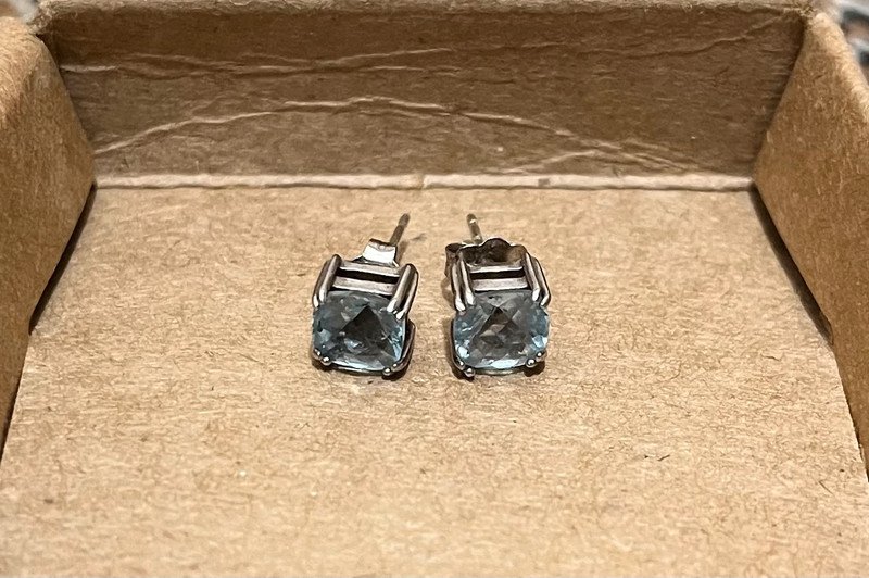 Light Blue Square Set Sterling Silver Earrings