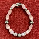 Pink Pearlized Beaded Anklet Purple Black Crystal Accents Seashell Glass Metal Beads