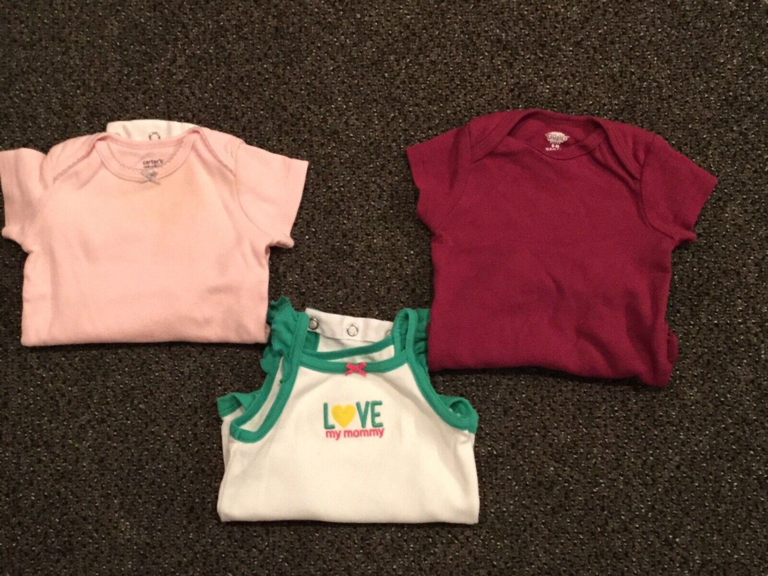 Three Six Month Girl&acirc;��s One Pieces, 2 Carters, 1 Taggies