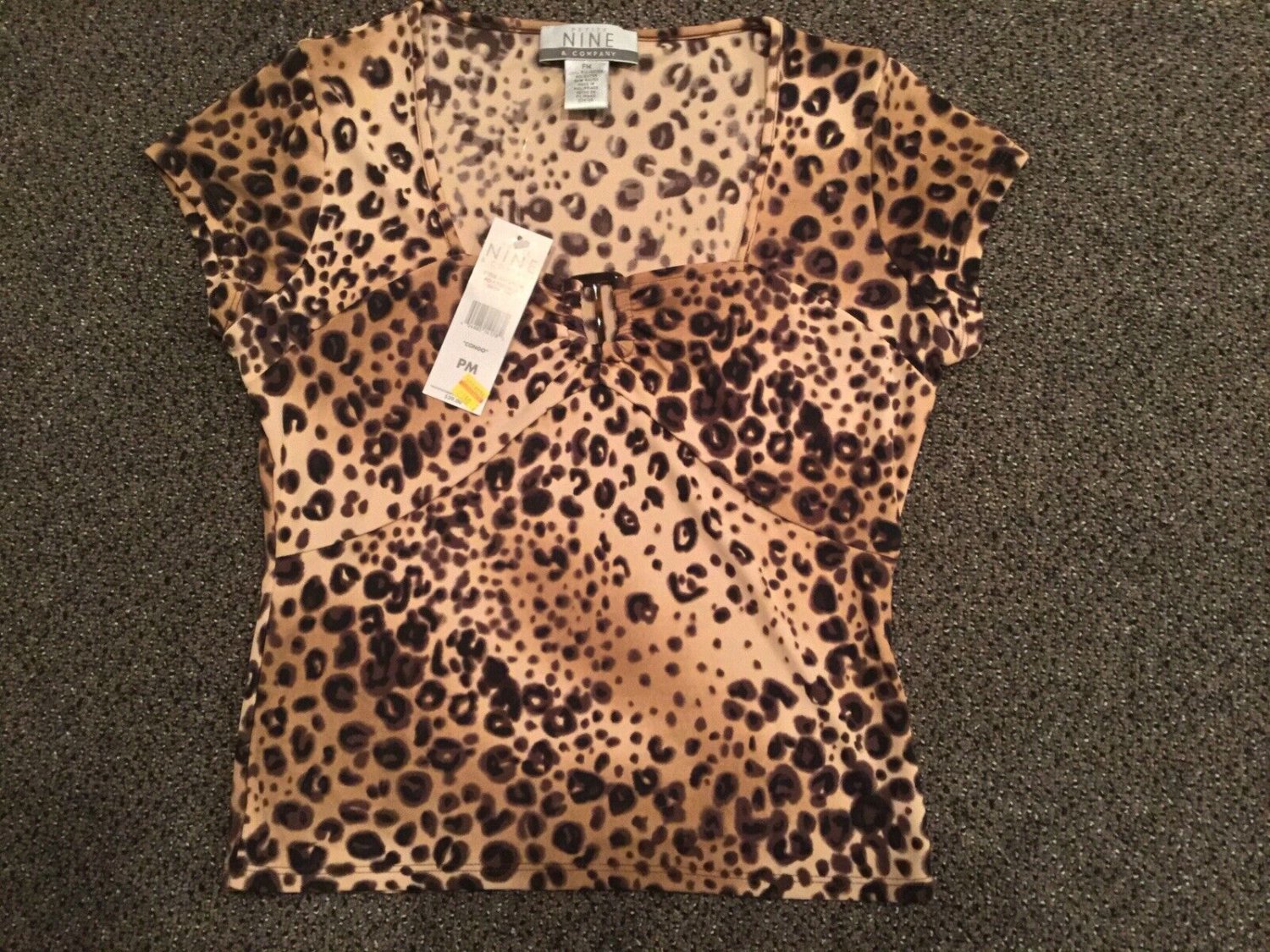 Nine & Company Petite Leopard Print Short Sleeve Shirt, Size PM, NWT