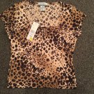 Nine & Company Petite Leopard Print Short Sleeve Shirt, Size PM, NWT