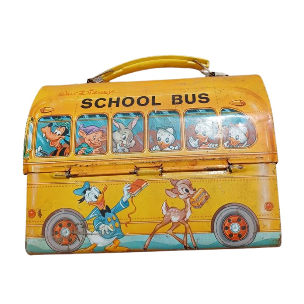 Aladdin Walt Disney School Bus Metal Dome Lunchbox With Metal Thermos