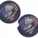 USA American Flag Skull USA #2 Set of 2 Coasters Car Cup Holder