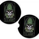 US Army Military Veteran Green Army Skull Set of 2 Coasters Car Cup Holder