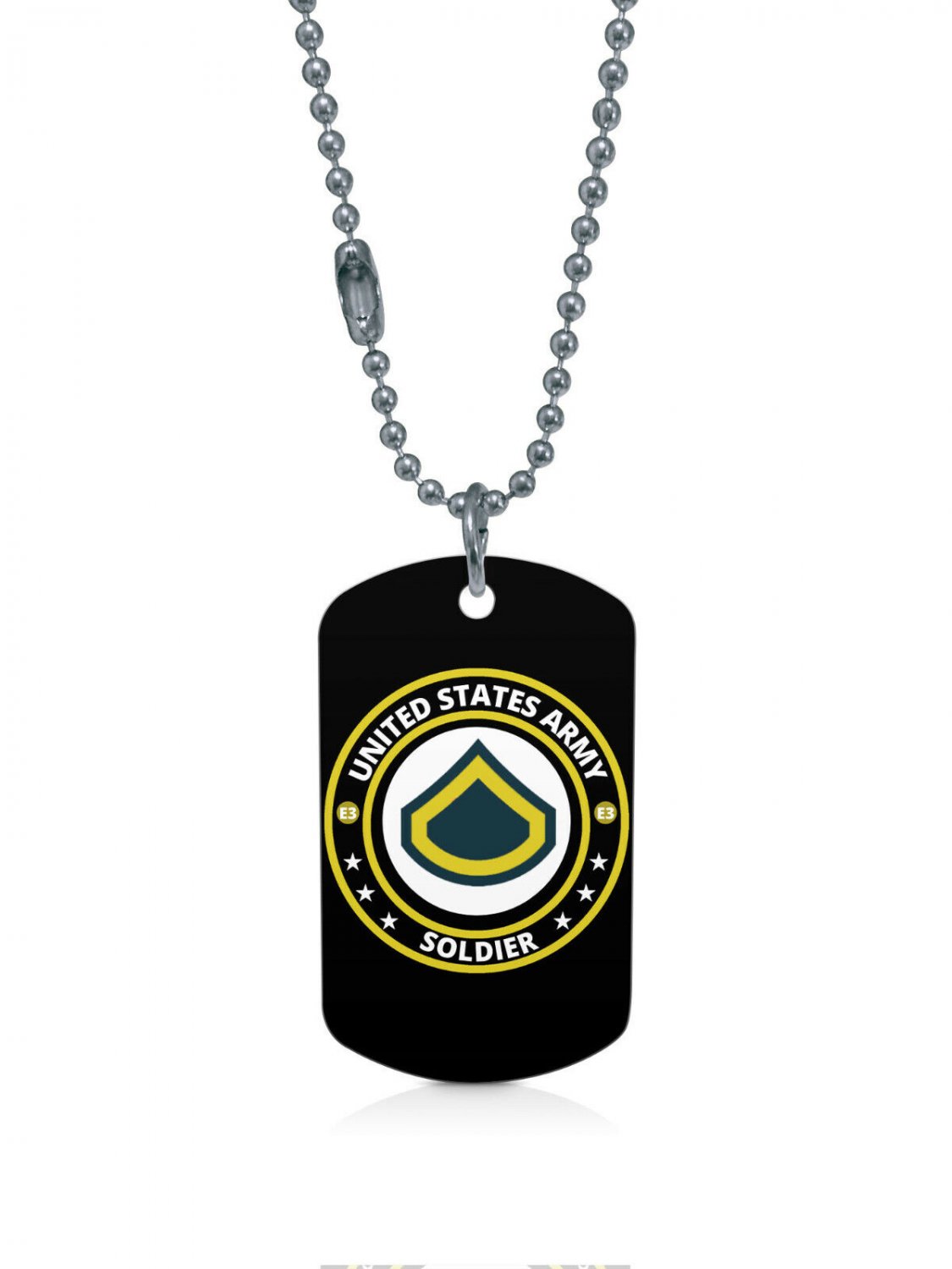 US Army Private Firsrt Class PFC E3 Soldier Dogtag Pendant Necklace Keychain